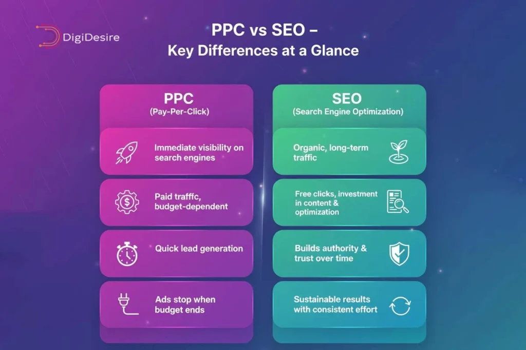 PPC vs SEO – Key Differences at a Glance